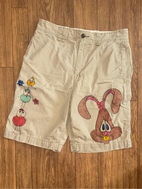 Vintage Y2K American Eagle Cargo Shorts Men's Size 33 Longer Length Nesquik Art